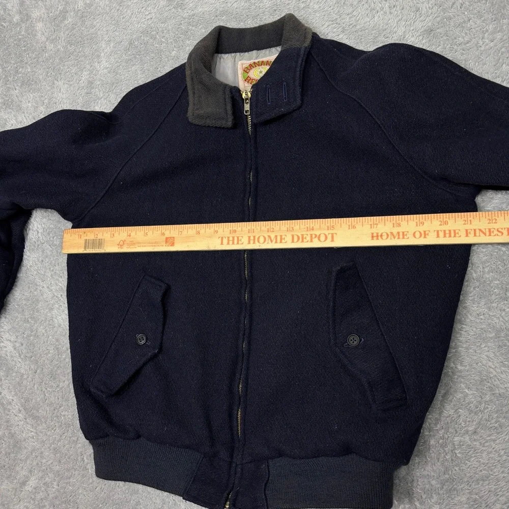 Vintage 80s Banana Republic Bomber Jacket Size 38 Navy Wool Safari Classic 1980s